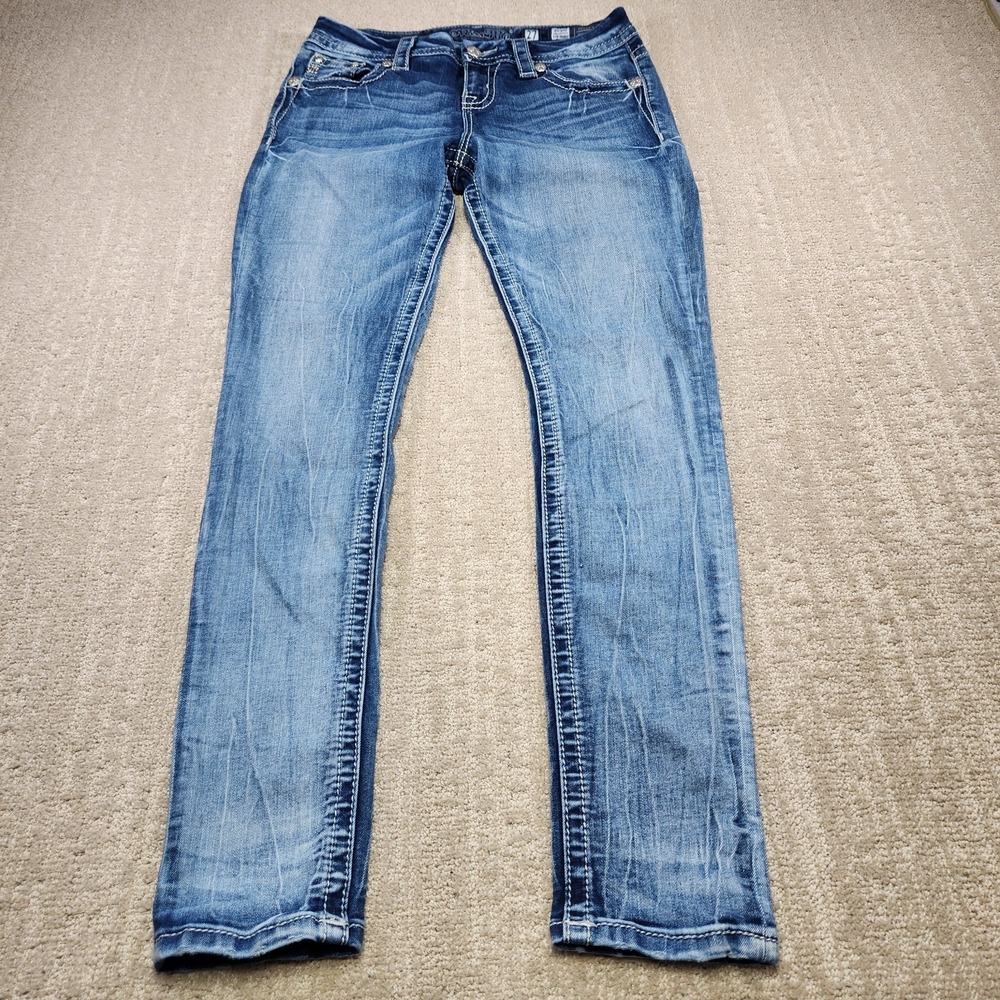 Miss Me Jeans Women 27 Mid Rise Skinny Stretch Denim Acid Wash Y2K Cowgirl - Picture 2 of 12